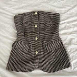 Vici Houndstooth Strapless Top with Tan Accents